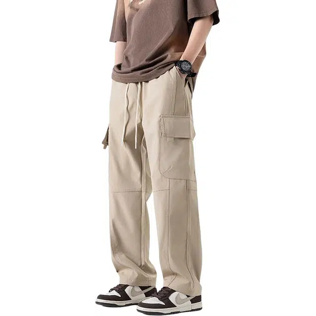Tongxiansen Retro Straight Multi-Pocket Loose Casual Pants Men