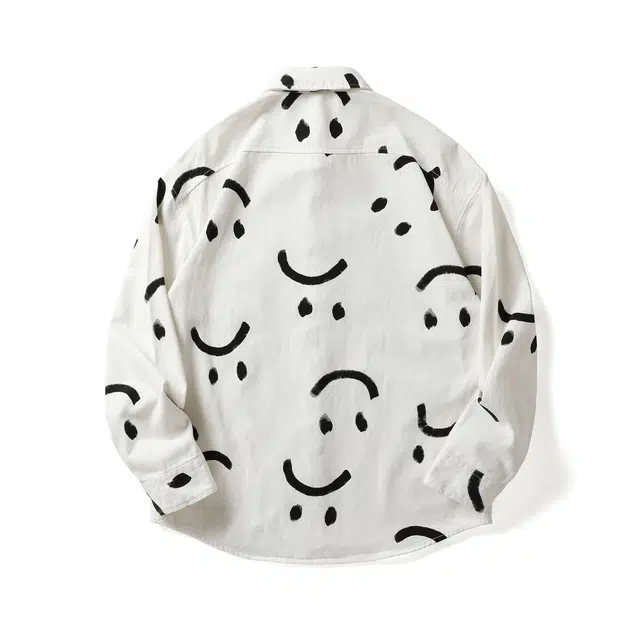 费尔岛上的猫 复古美式趣味金属扣时尚百搭长袖衬衫 男女同款