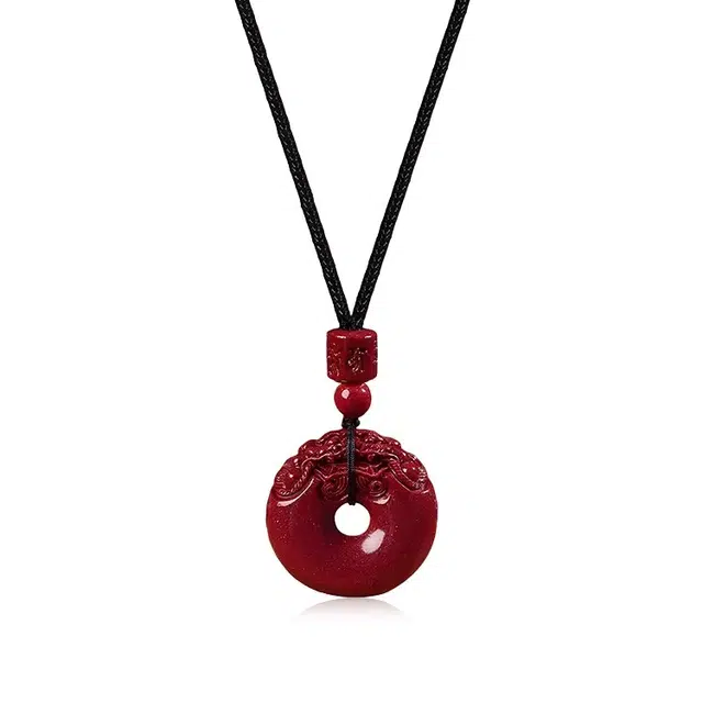 月斐 本命年转运招财纳财吞金兽编织绳中式国风朱砂平安扣貔貅玉髓 朱砂 项链 男女同款情侣款