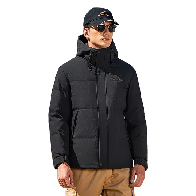 鸭鸭 石墨烯蓄热系列 青中年纯色商务休闲百搭短款连帽户外防寒保暖工装羽绒服 男款