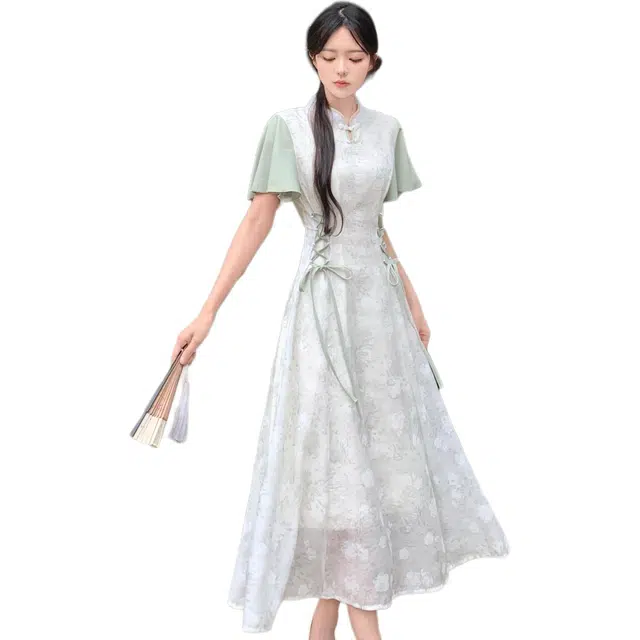 丝絮丝绸 时尚休闲简约百搭短袖连衣裙 女款