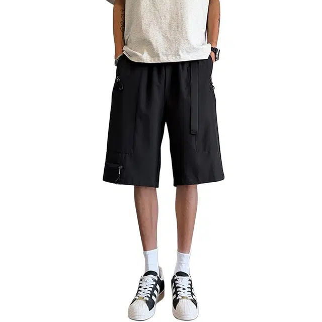 佐菲利 自带腰带多口袋工装五分裤美式复古设计感宽松薄款速休闲短裤 男款