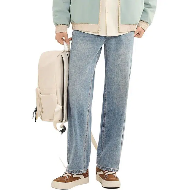 三福 纯色直筒中低腰长裤牛仔裤 男款