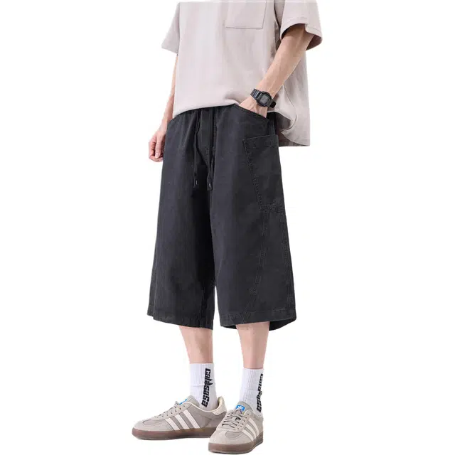 瑞梵帝斯 时尚薄款美式工装户外运动透气百搭口袋宽松柔软舒适亲肤水洗七分休闲短裤 男款