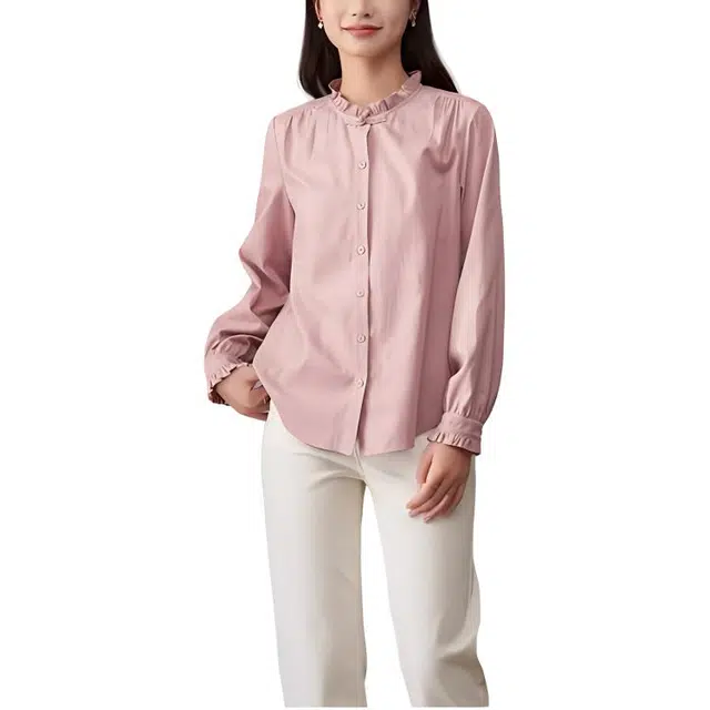 娅丽达 荷叶领纯色百搭长袖衬衫 女款