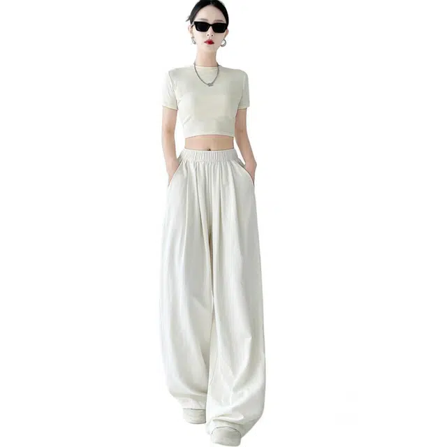 思蓓儿 高腰垂感宽松肌理感阔腿裤休闲裤 女款