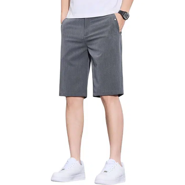 瑞梵帝斯 基础款纯色潮流日常百搭直筒五分裤时尚简约痞帅宽松柔软亲肤凉感面料水洗通勤出行阔腿休闲短裤 男款