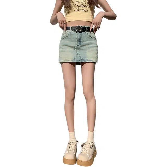玫丝朵 美式复古妹高腰时尚百搭牛仔短裙 女款