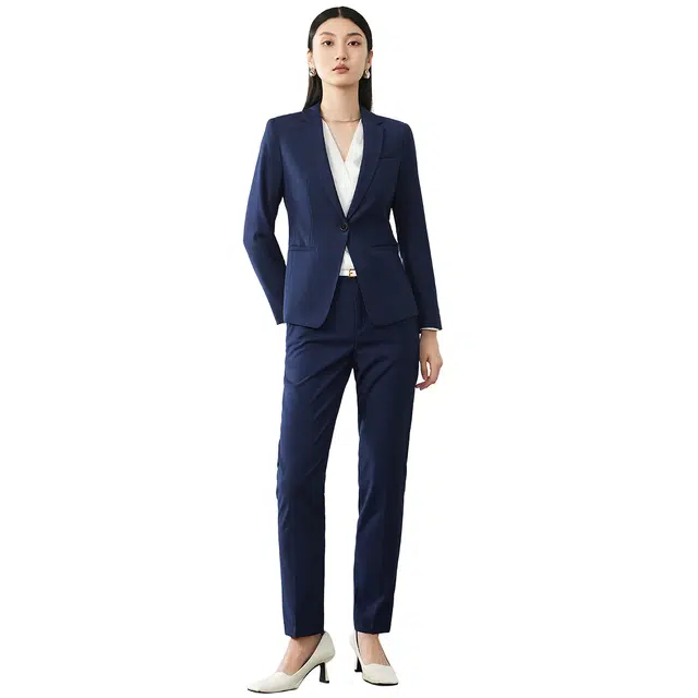 富铤 纯色一粒扣外套直筒裤西装套装 女款