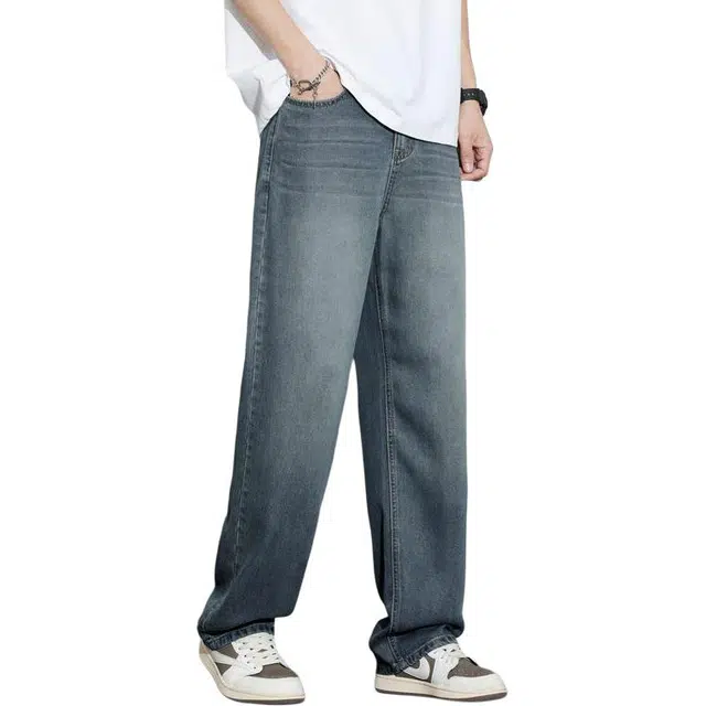 隐狼世家 复古潮流直筒宽松男士长裤牛仔裤 男款