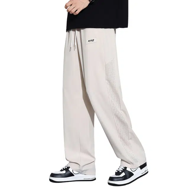 顶峰保罗 无性别主义冰丝裤子薄款速干透气亲肤直筒宽松时尚百搭垂坠感运动抽绳阔腿裤休闲裤 男女同款
