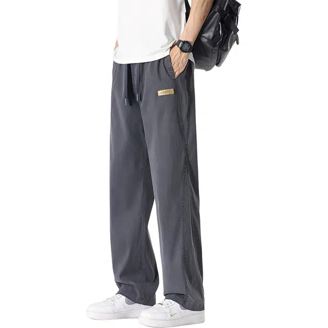 协协乐 天丝男士夏季薄款凉感透气美式高街潮牌冰丝宽松直筒百搭运动休闲长裤牛仔裤 男款