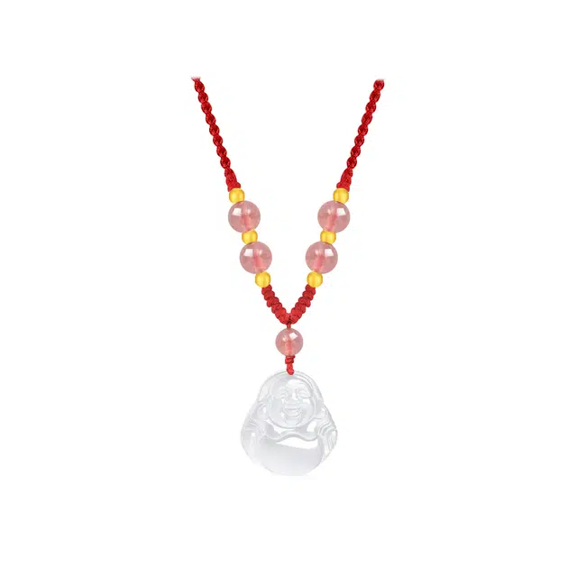 【顺丰包邮】 中国珠宝 笑口常开 笑脸弥勒佛招财纳福小佛公国风新中式小巧百搭可调节锁骨链好运 玉髓 项链 男女同款情侣款