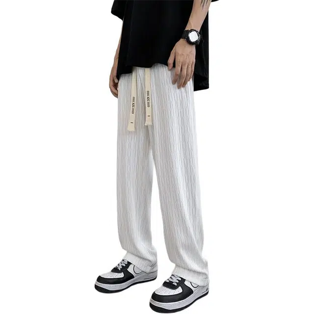 顶峰保罗 冰丝薄款提花青少年潮牌直筒宽松垂感长裤休闲裤 男女同款