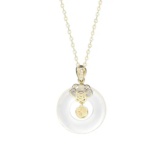 金大福 平安扣 国潮新中式平安顺遂转运珠纳福如意福气满满富贵吉祥钱币如意简约小设计#好运 玉髓 项链 女款