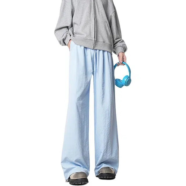 顶峰保罗 凉感透气纯色简约舒适直筒阔腿长裤美式复古宽松小众百搭慵懒风冰丝速干休闲裤 男女同款