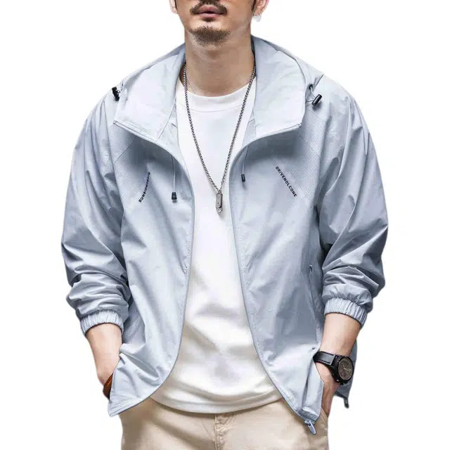 格蓝鹿 薄款纯色美式宽松休闲连帽防晒服 男款