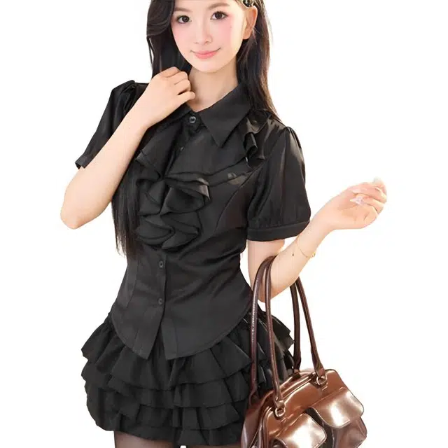 小卷要加油 百搭清新短袖上衣舒适简约短裙裙装套装 女款