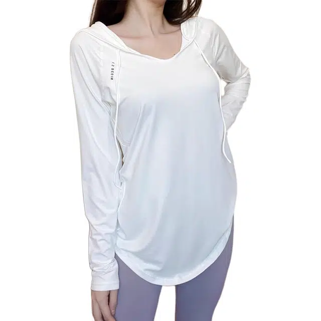 怪力萝莉  长款遮臀瑜伽服长袖运动外套上衣跑步速干透气罩衫宽松口袋  健身衣  女款