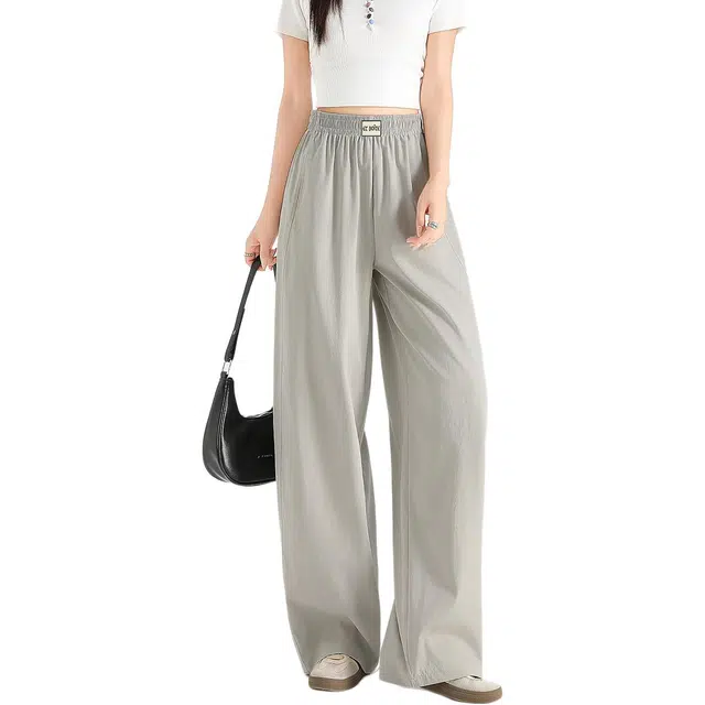 法文箱子 显瘦简约运动裤纯色宽松高腰长裤休闲裤 女款