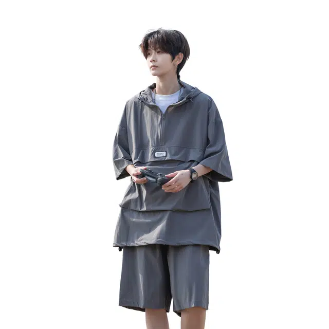 北欧攻略 美式速干户外防晒大口袋工装短袖短裤潮牌痞帅骑行休闲运动套装 男女同款