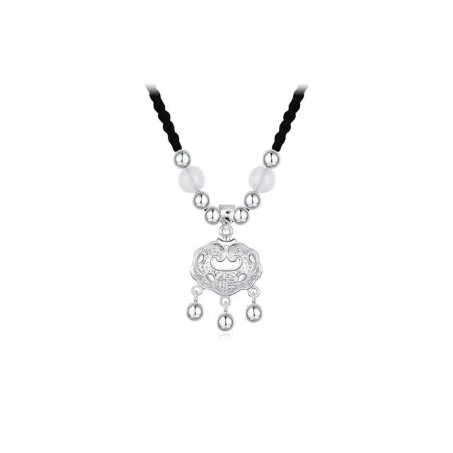 聆听花开 如意平安锁颈链 新中式复古精致小众高级感锁骨链轻奢百搭长命锁镂空福字 时尚气质百搭新款潮酷可调节 铜 项链 女款