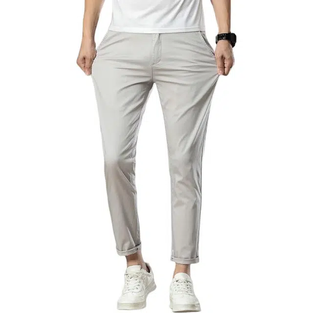 吉肯蒂 夏季米纯色时尚修身九分裤休闲裤 男款