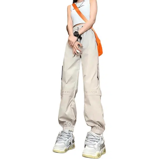 单爵 薄款设计感时尚复古宽松束脚运动休闲裤 男女同款