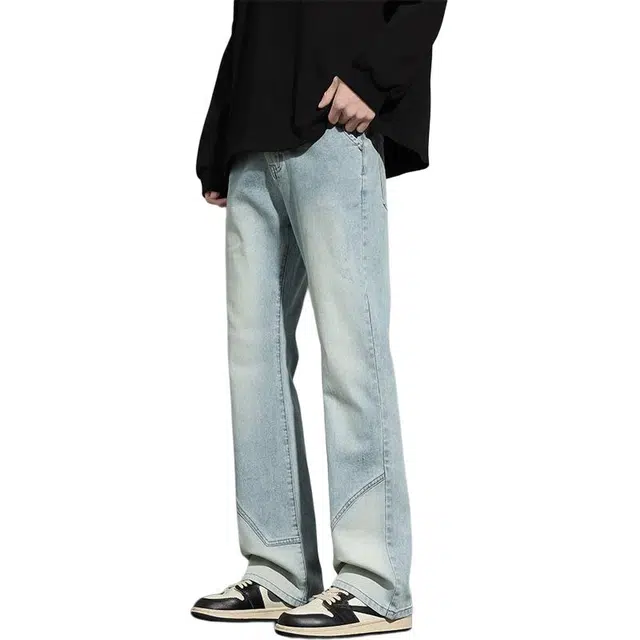 协协乐 薄款美式复古微喇弯刀高街水洗做旧废土风高街感窄版设计中腰直筒显高显瘦修身通勤坠感牛仔裤 男款