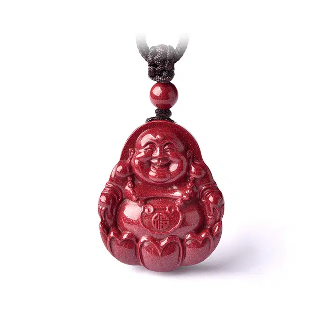 灵菲 紫金砂弥勒佛 平安转运笑脸佛吊坠 新中式佛像佛头 本命年编织黑绳 朱砂  玉石项链 男女同款情侣款 朱砂 礼物送男女朋友生日