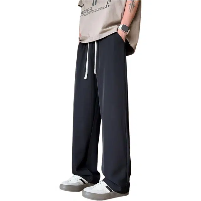 吉肯蒂 高级感冰丝长裤夏季薄款宽松直筒裤子垂感休闲裤 男款