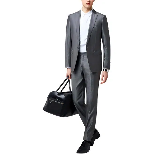 佛朗尼·齐拉 纯色商务通勤简约上衣百搭拉链直筒西装套装 男款 灰色