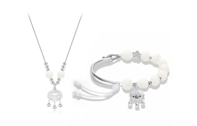 尚银福 平安长命锁系列 国潮新中式时尚气质复古轻奢高级感 森系小清新平安锁串珠编绳套装 菩提子/菩提籽 项链 女款