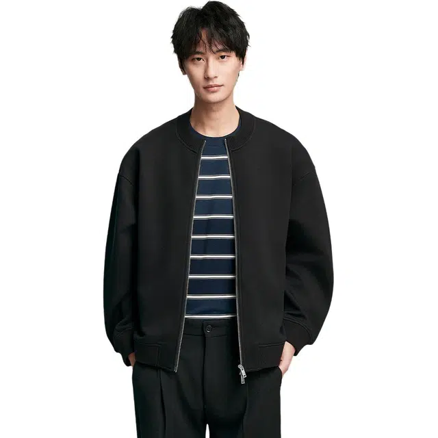棉先生  宽松纯色落肩立领长袖棒球服 男款