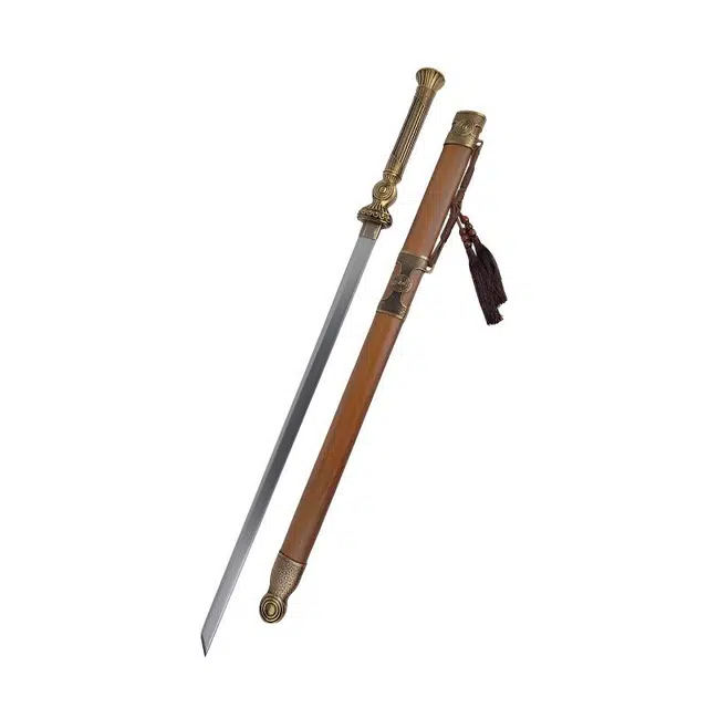 天字号 金戈唐横刀 鸡翅木鞘百炼花纹钢刀身合金装饰刀剑 未开刃 成品模型