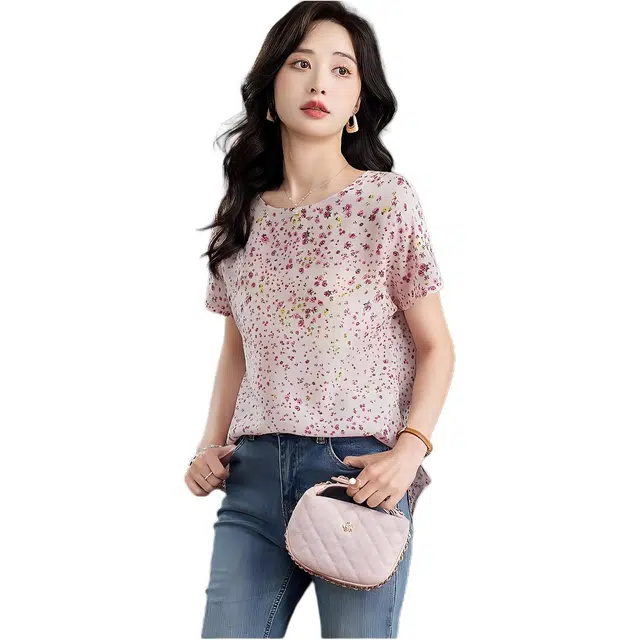 缪斯的诱惑 洋气韩版宽松印花简约短袖衬衫 女款