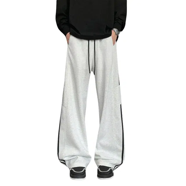 加荣 条纹薄款透气宽松防蚊拼接日常出行美式阔腿裤子休闲裤 男女同款