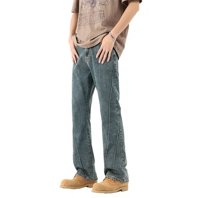 隐狼世家 美式高街潮流复古直筒牛仔裤 男款