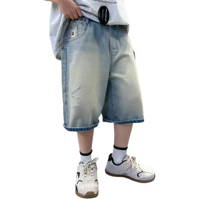 泰迪珍藏牛仔裤 儿童装男童夏装薄款裤子夏季中大童短裤夏款休闲中裤 青少年