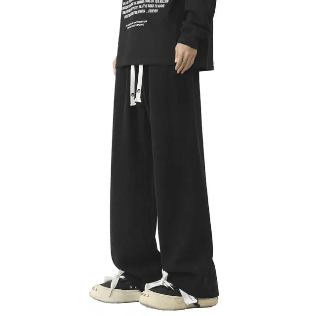 吾皇猫 美式高街运动风纯色宽松直筒百搭系带拖地休闲裤 男女同款