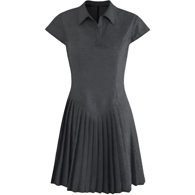 小卷要加油 学院风小众高级感翻领收腰短袖连衣裙 女款