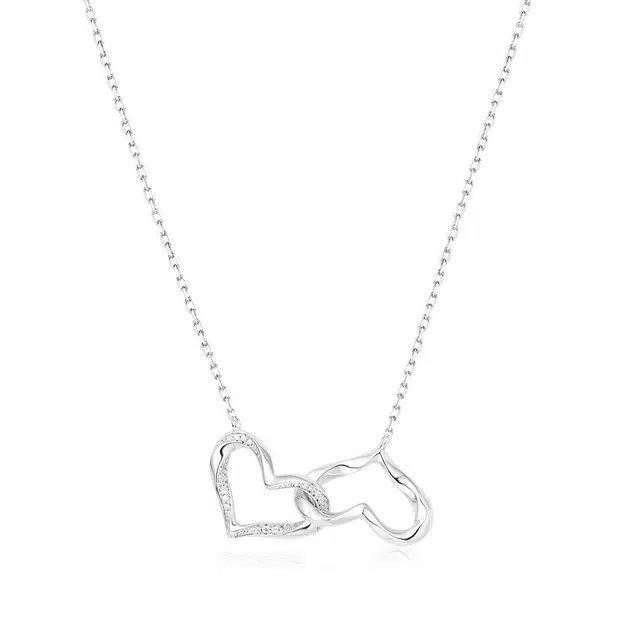 克兰茜 一秒心动 双生之心 怦然心动闪耀锆石爱心轻奢小众设计时尚 礼盒可调节简约高级感锁骨链 铜 项链 女款