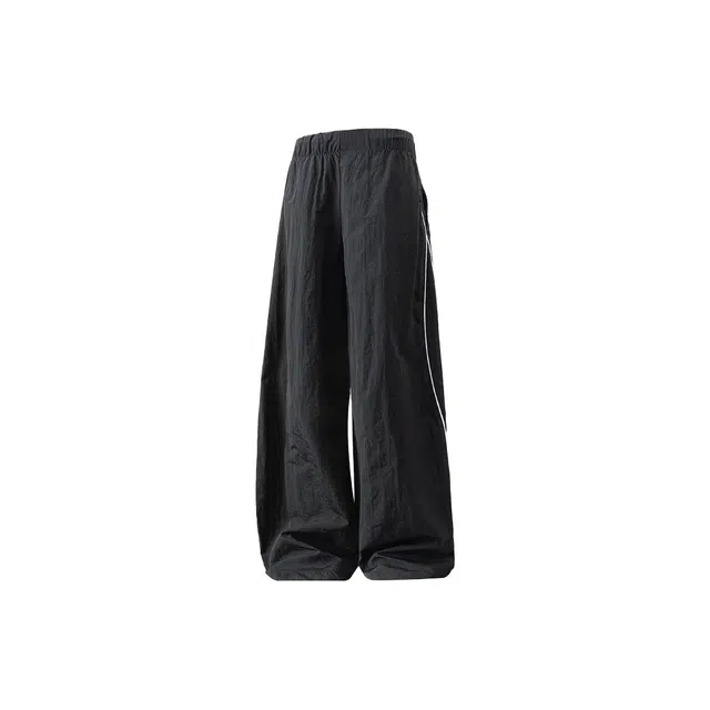 哲源 美式高街复古冰丝凉感侧边竖纹设计速干宽松百搭舒适亲肤透气户外运动街头痞帅直筒阔腿垂感休闲裤 男女同款