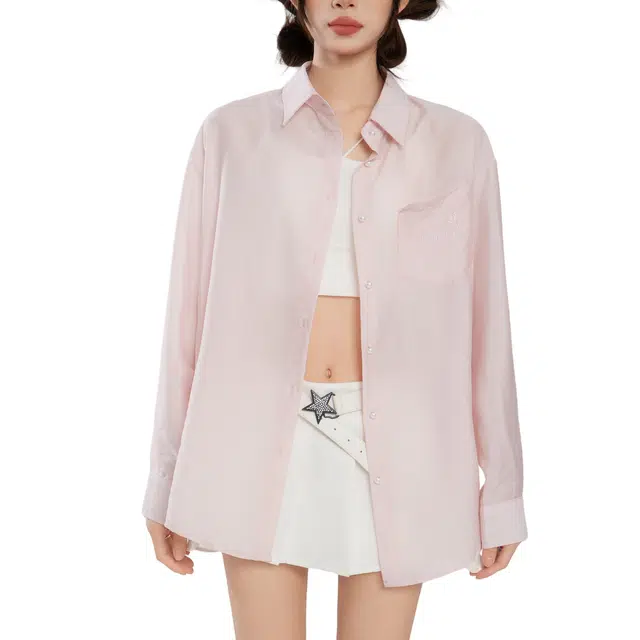 柏黛妃 小众设计感纯色简约长袖衬衫 女款 粉色