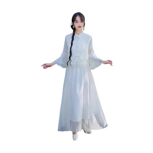 荟萃阁 新中式东方古典立领上衣重工刺绣搭配改良复古半身裙两件套裙装套装 女款