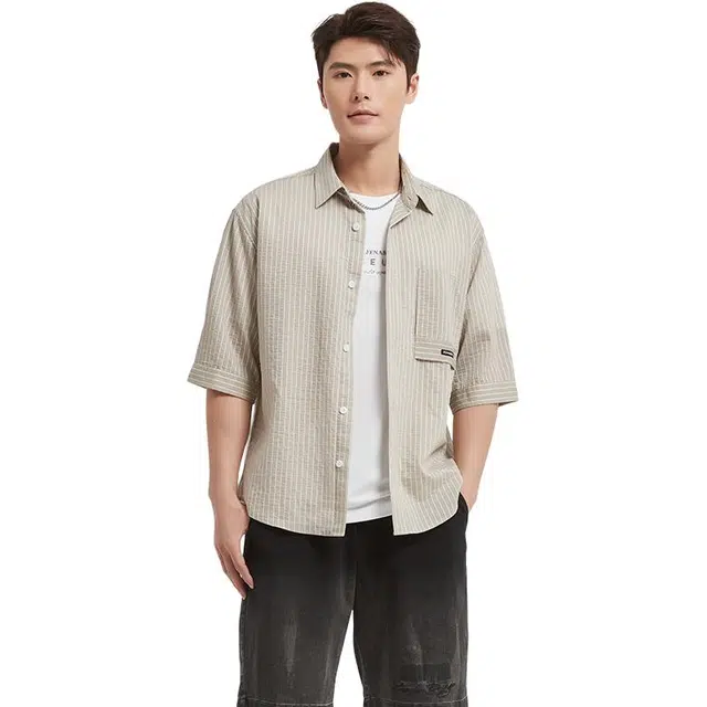 古鲨 潮流精品宽松五分短袖衬衫 男款