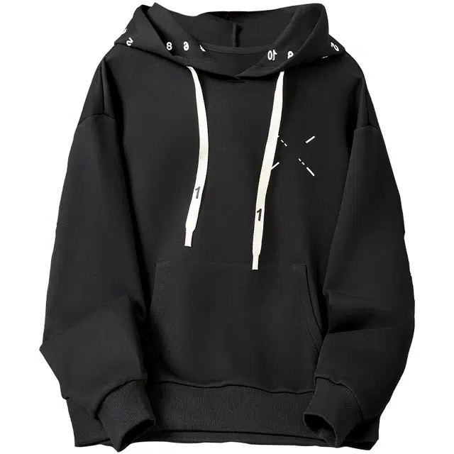 她池 连帽抽绳宽松落肩长袖卫衣 女款 黑色