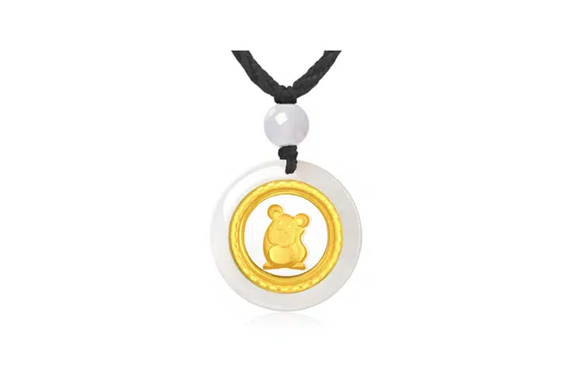 百利金 时转运来 精致大气萌趣可爱简约个性 国潮新中式复古金镶玉锁骨链 玉髓 玉石项链 男女同款情侣款