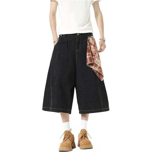 佐菲利 美式复古直筒阔腿牛仔短裤 男女同款