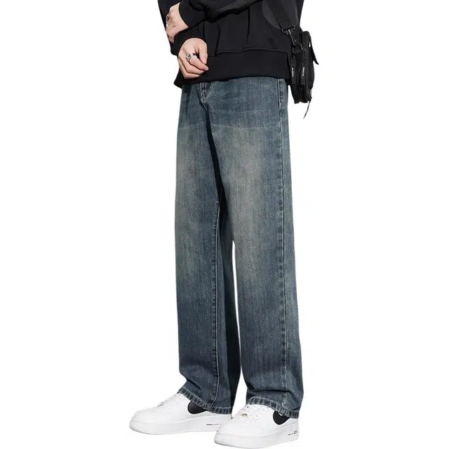 吉肯蒂 美式潮牌复古高街宽松阔腿直筒休闲牛仔裤 男款